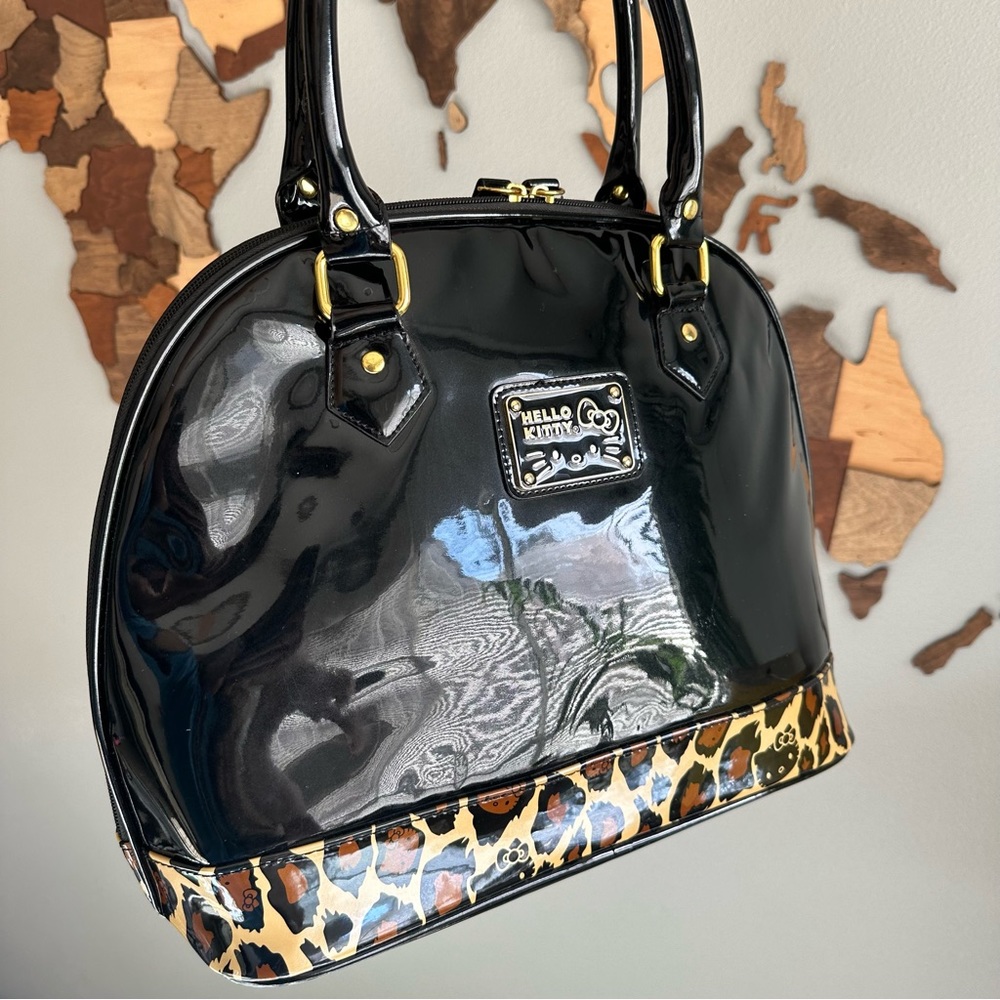 LOUNGEFLY Sanrio Hello Kitty Patent Leather Satchel Leopard Quilted Y2K Handbag - Picture 5 of 9